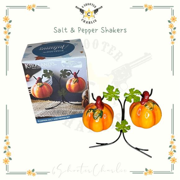 Kirkland Other - NIB Kirkland Pumpkin Salt & Pepper Shaker Set With Leaf Vine Stand